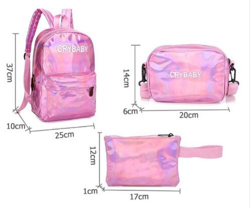 holographische Rucksack Frauen Crybaby Rucksack Set Schule Tasche Schulter Composite Tasche Kupplung Messenger Crossbody Schul