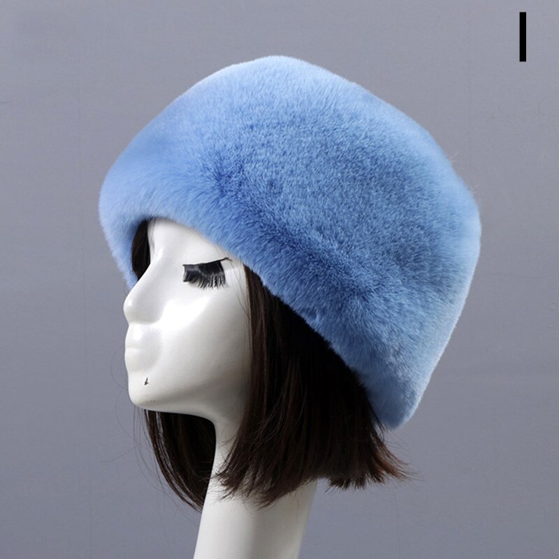 Moda Rrabbit Faux futro kozak styl rosyjski kobiety zimowe miękkie czapki narciarskie ciepłe okrągłe płaskie czapki kobiece nakrycia głowy: I
