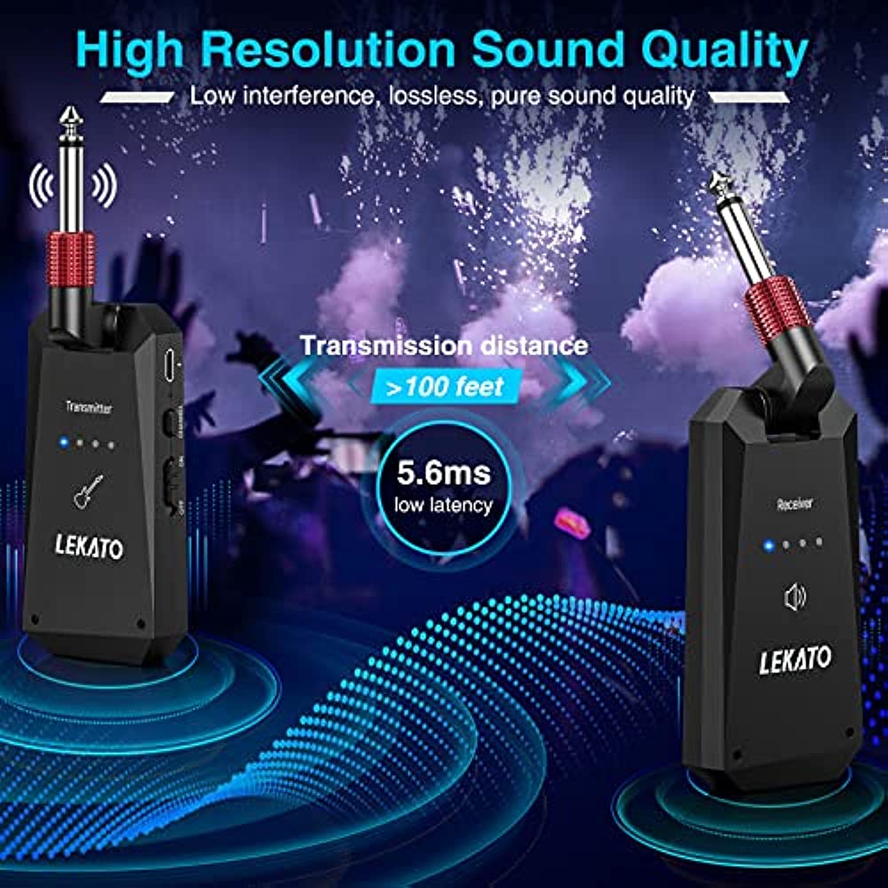 LEKATO 5,8 GHz Gitarre Wireless Sender Empfänger 4 Kanäle Audiosystem für E-Gitarre Bass WS-90 Wireless Gitarrensystem