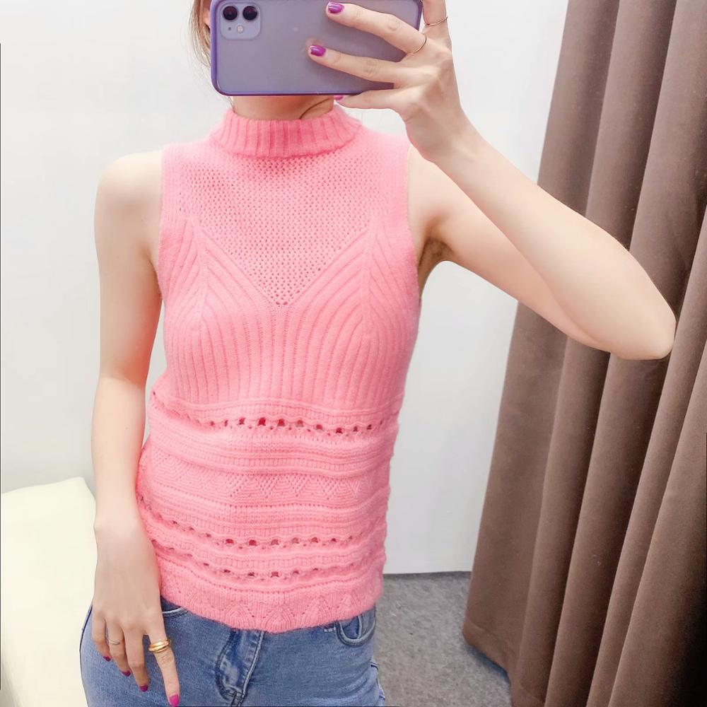 haut pour femme rose solide tricoté sans manches col rond pull décontracté style ample femme femme vêtements