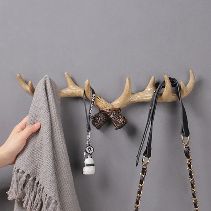 Colgador de pared con forma de cuerno de ciervo, estilo Retro europeo, , para colgar ropa, bufanda, almacenamiento de llaves, organizador, decoración del hogar