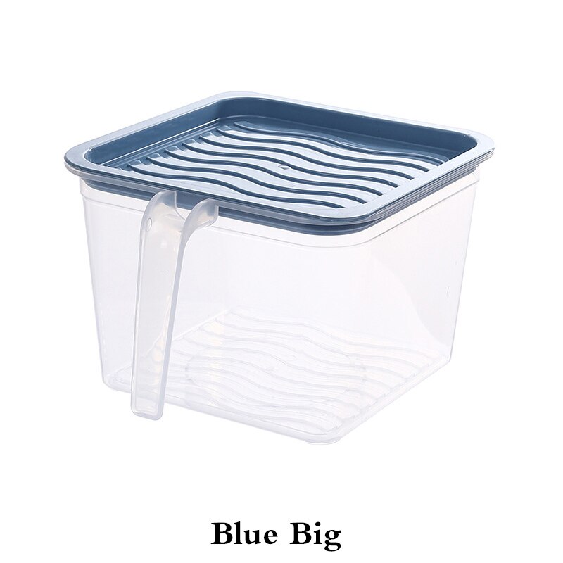 Kitchen Food Container Transparent Storage Box With Handle Refrigerator Drawer Organizer Plastic Fridge Storage Bin Containers: Blue-big