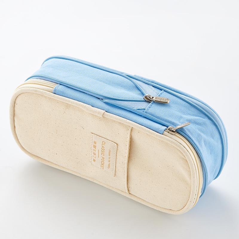 Briefpapier Canvas Etui Double Layer Grote Capaciteit Potlood Doos Leuke Pencilcase Voor Kids Jongens Pen Doos Schoolbenodigdheden: blue