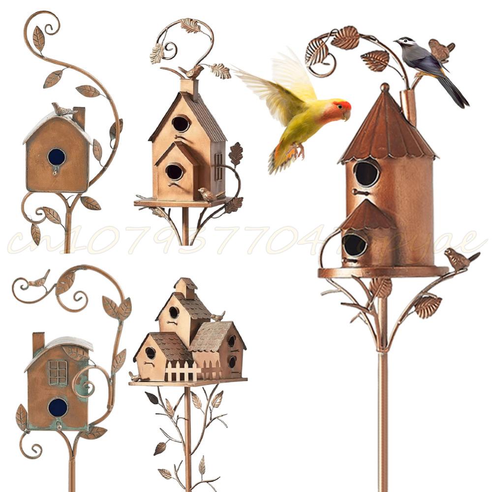 Birdhouse Garden Stakes Metal Bird House with Pole Garden Outdoor Metal Birdhouse Decoration for Outdoor Garden Yard Decoration