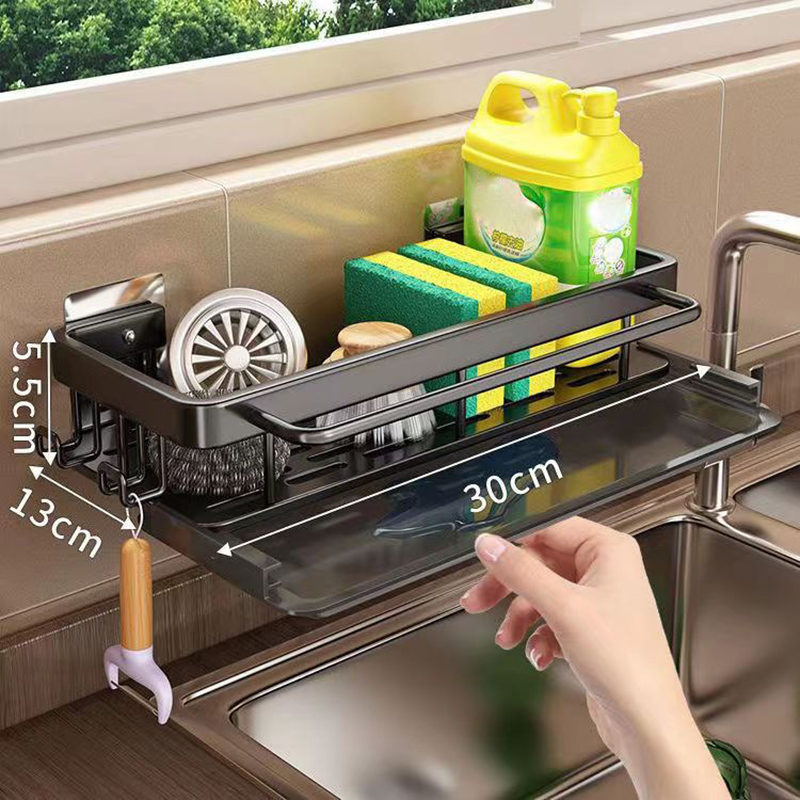 Estante de drenaje multifuncional montado en la pared, estante de cocina sin perforaciones, estante de especias, estante de almacenamiento para fregadero, suministros de cocina, 1 Uds.: Bronce verde