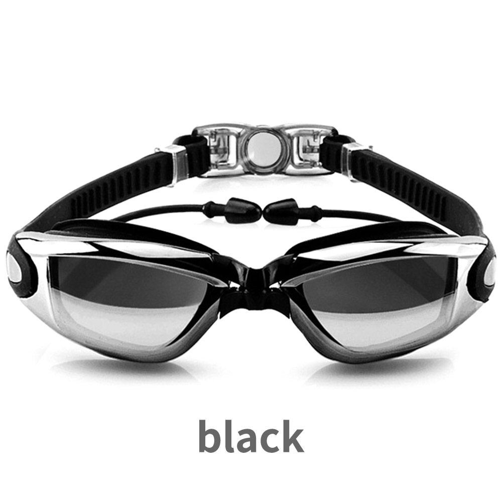 Mænd kvinder svømmebriller silikone nærsynethed anti-tåge uv svømmebriller med ørepropp sportsbriller silikone очки: Sort