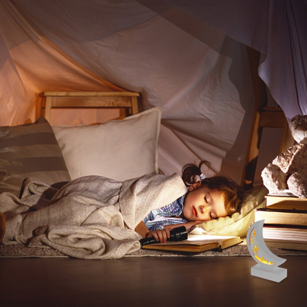 1Pc Desktop Lamp Bedside Night Light Wooden Moon Lamp Battery