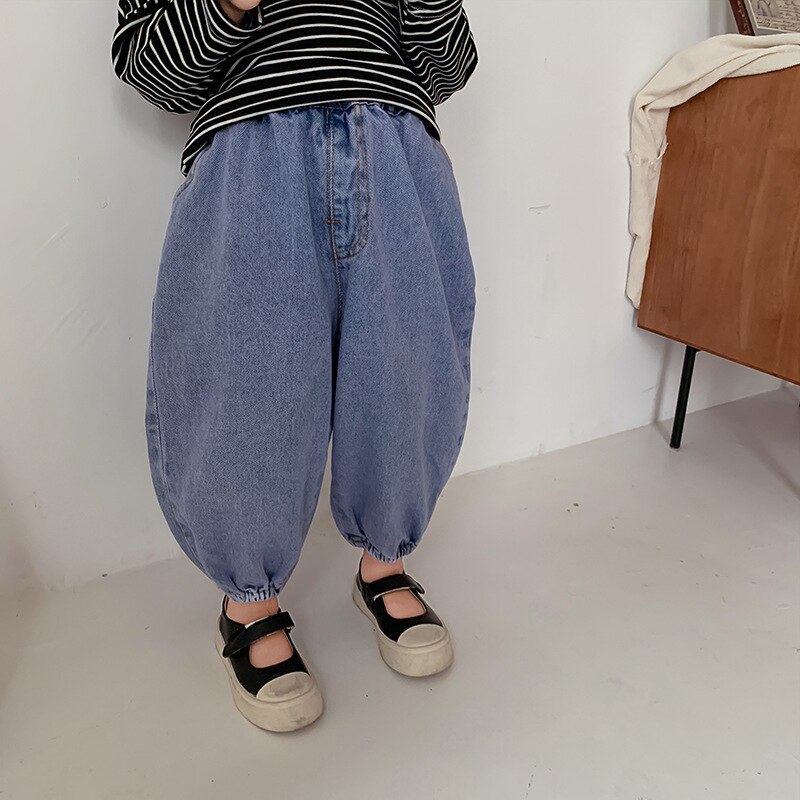 Primavera neonate moda lanterna jeans 1-6 anni bambini pantaloni larghi casual in denim