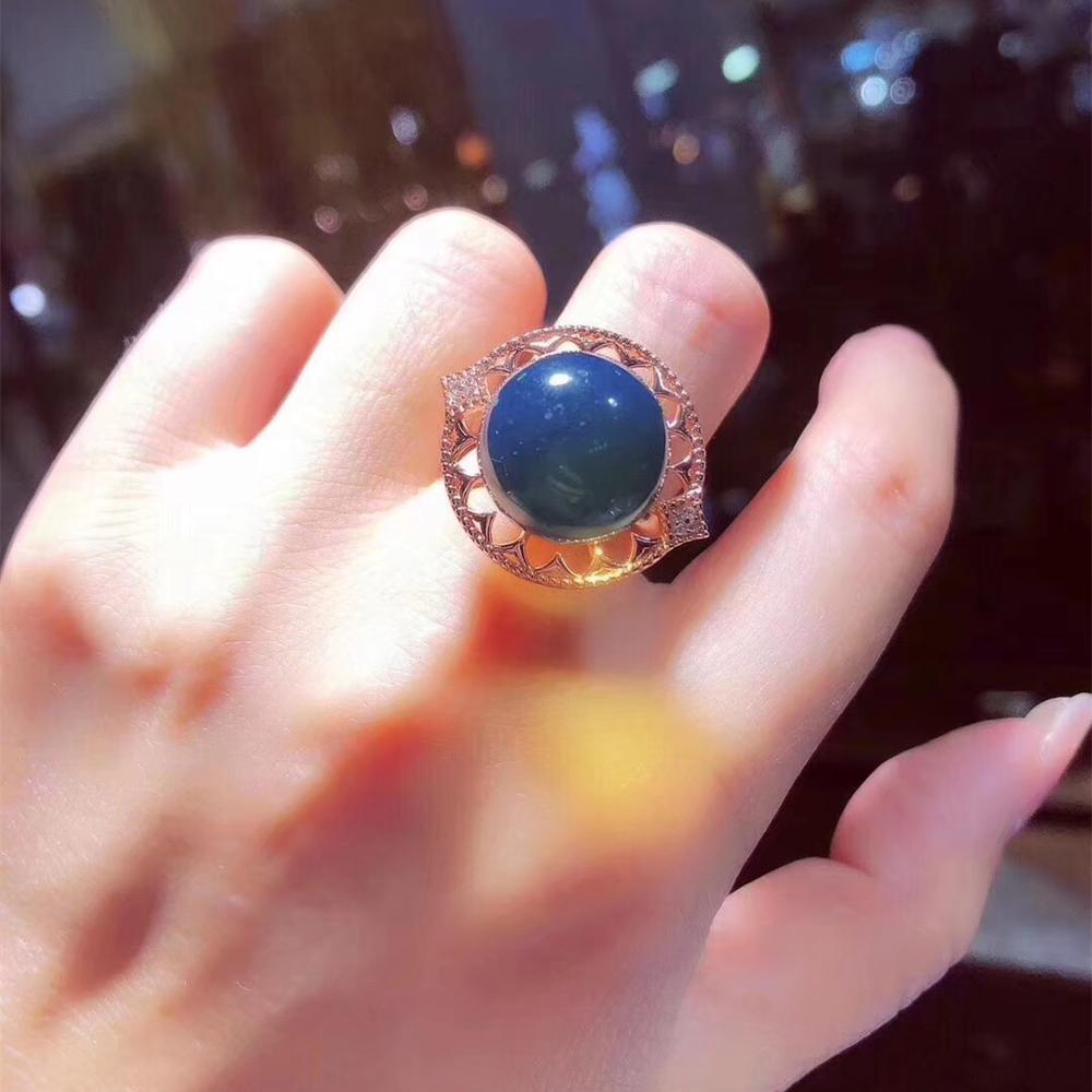 KJJEAXCMY bene gioielleria naturale Blu ambra 925 sterlina d'argento delle donne del pendente della collana della catena impostato orecchini ad anello di supporto di prova di lusso: ring