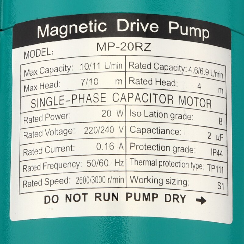 Magnetic Drive Pump 220V/240V Water Pump without plug Type MP-20RZ ,Food Grade,Chemical Industry/ Homebrew Product