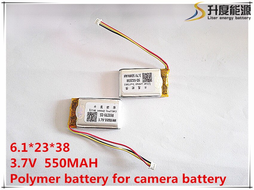 Li-polymeer MODEL 612338 602338 550 mah 3.7 V lithium polymeer batterij MP3 MP4 GPS De connector