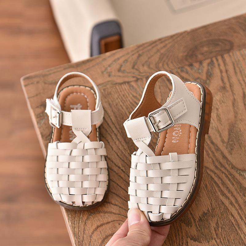Sommer børnesko pigesandaler småbørnsstrandsandalier infantil vintage vævet børnesandaler baby prinsessesko: Beige / 12( indersål 18cm)