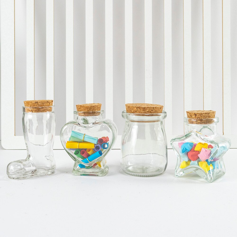 Frascos de vidrio con tapón de corcho para almacenamiento, frascos de grado alimenticio con letras de relleno, estrellas a la deriva, Ideas para manualidades, 6 piezas