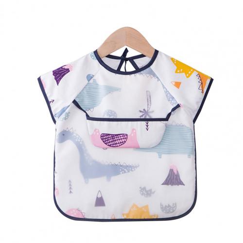 Babero de alimentación de manga corta impermeable para bebé, delantal de ropa protectora con bolsillo,: White S