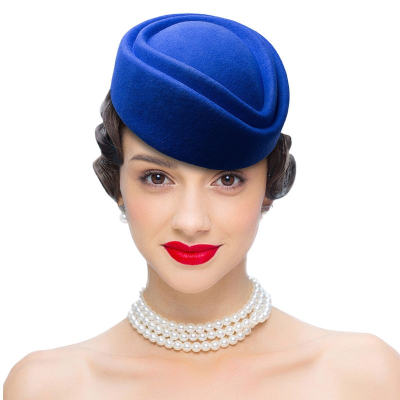 Gorro de lana pura , sombrero para azafata de 7cm de altura, pasador sólido, sombrero de cóctel, boina, Base para sombrero de mujer