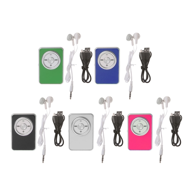 Mini klipp musik media  mp3 spelare stöd tf micro sd-kort med hörlurar usb-kabel