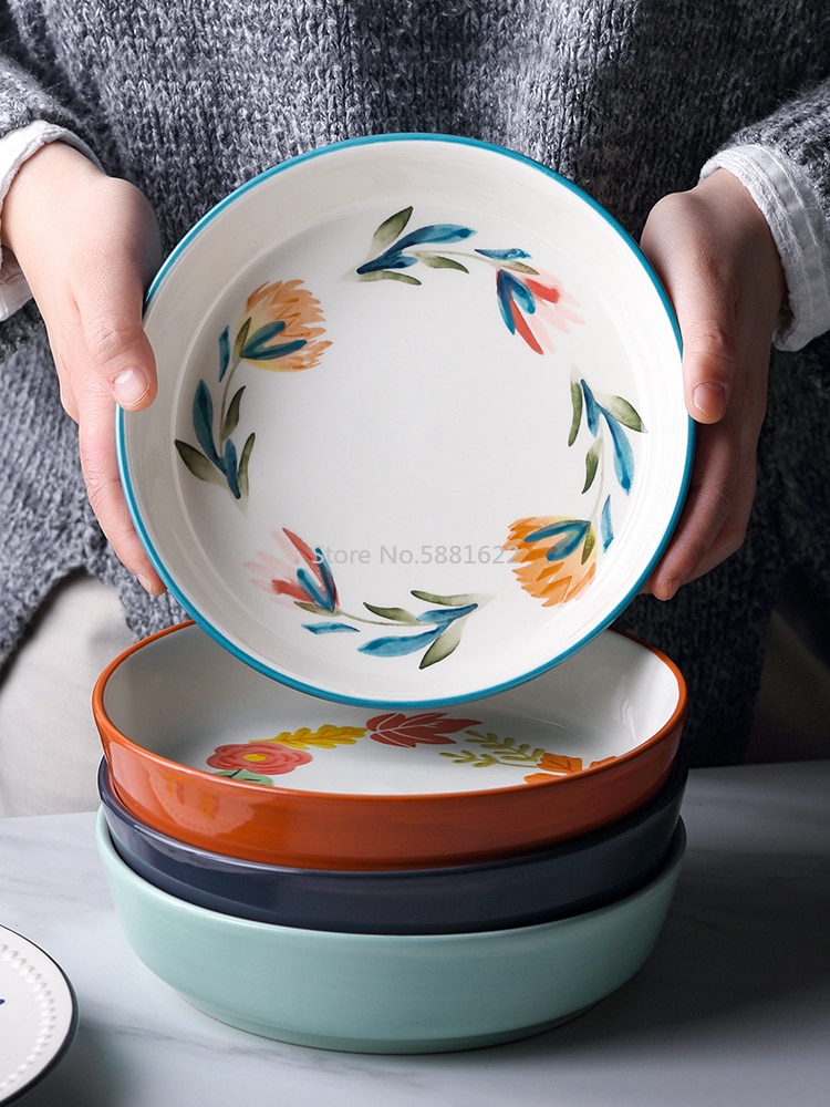 Japanese-style Tableware Retro Plate Dish Plate Home Deep Dish Cute Pasta Fruit Plate Good-looking Noodle Plate