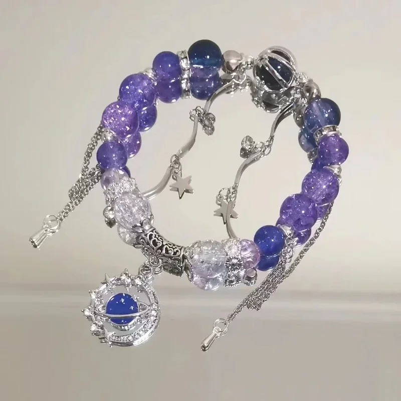 Pulsera de cuentas con colgante de mariposa y flores de cristal rosa coreano para mujer, pulseras de cadena de cuentas dulces, de joyería para novia