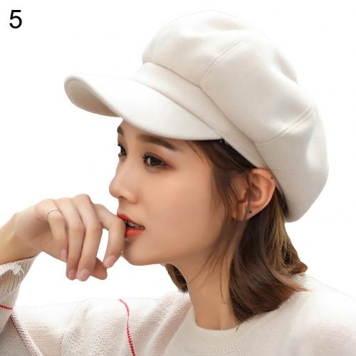 SALES! British Style Felt Solid Color Wide Brim Women Beret Autumn Winter Warm Peaked Cap Hat Artist Easy-matching: Beige