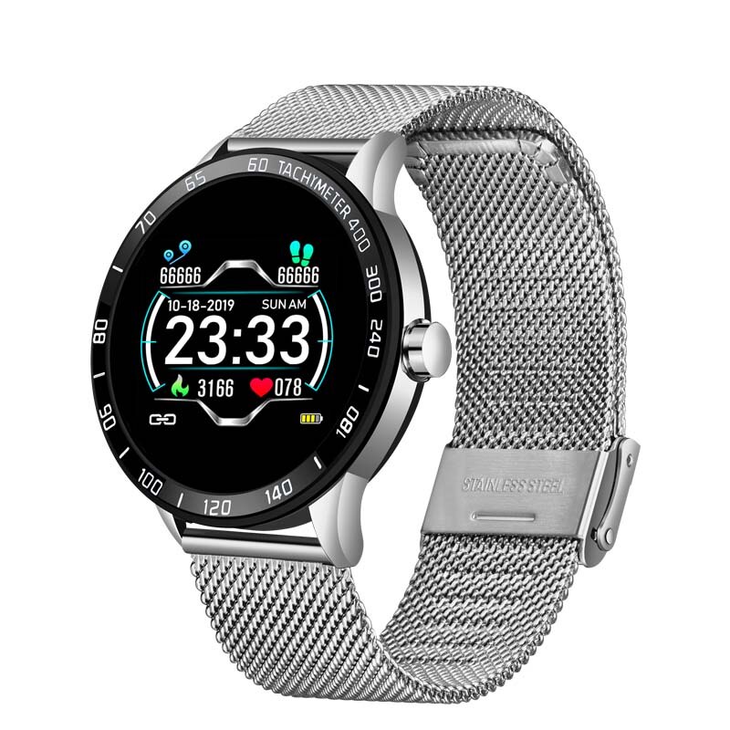 Lige smart ur mænd oled farveskærm hjertefrekvens blodtryk multifunktionstilstand sport smartwatch fitness tracker: Sølv