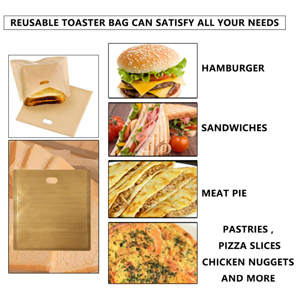 Non Stick Reusable Bread Bag Toaster Bag Grilled Cheese Sandwiches Bags Coated Fiberglass Toast Microwave Heating Pastry Tools