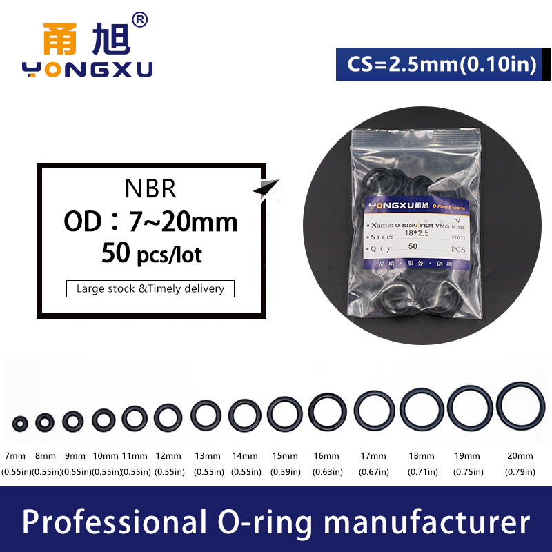 50 Teile/los Schwarz NBR Abdichtung O-Ring CS 2,5mm Dicke OD7/8/9/10/11/12/13/14/15/16/17/18/19/20*2,5mm gummi Ringe Dichtung Waschmaschine
