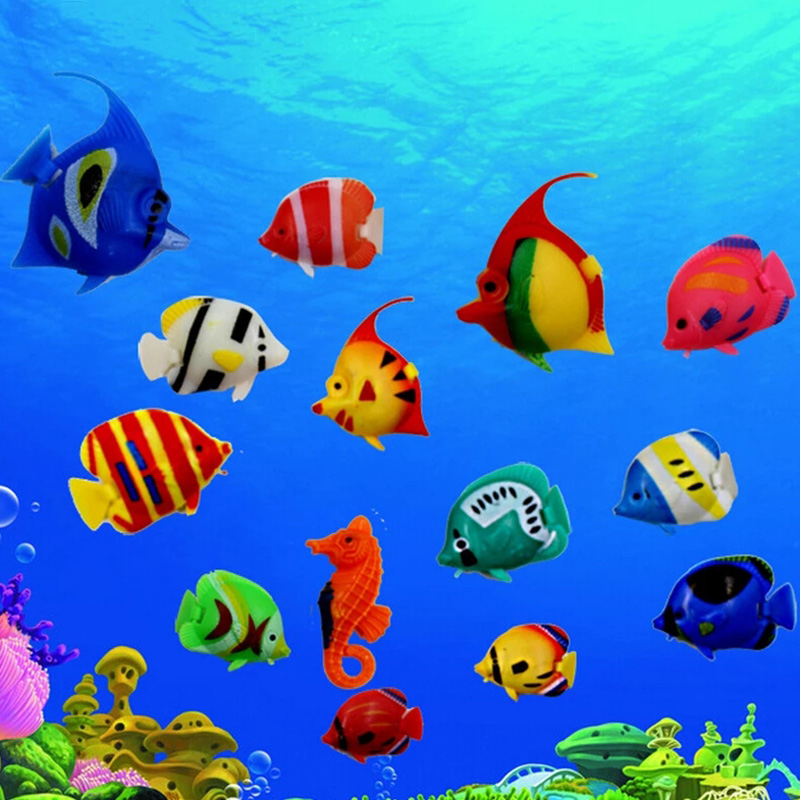 1pc naturtro kunstige plastik, bevægende flydende fisk, ornamentdekorationer til akvarie akvarium (tilfældig farve og mønster): Default Title