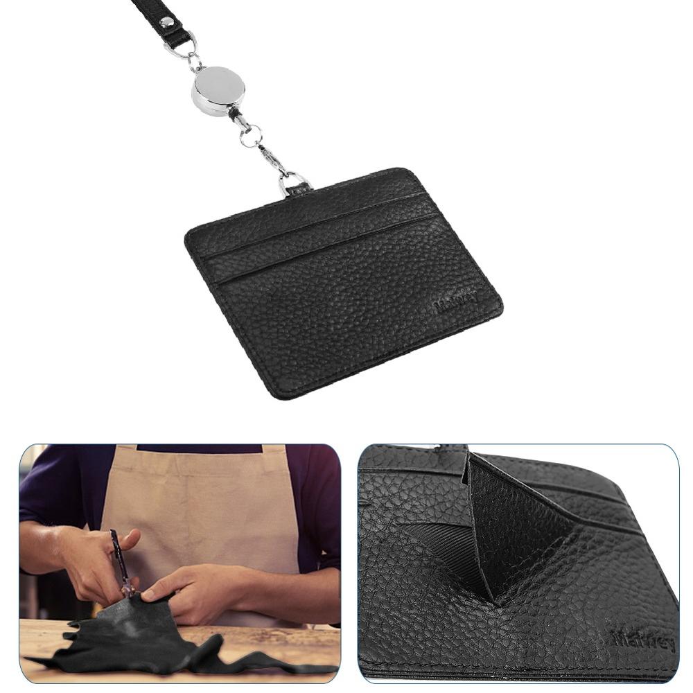 Leather Wallet Work Office ID Card Credit Card Badge Holder + Lanyard + Slots Bank Card Holders ID Badge Holders Accessories
