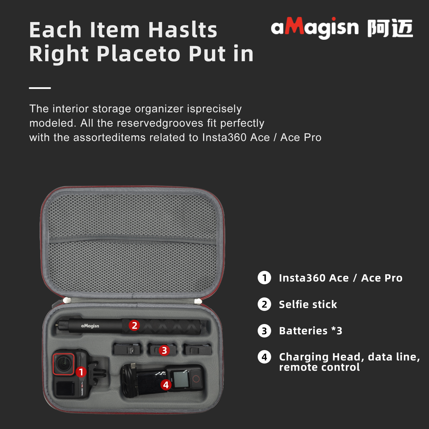 aMagisn draagtas voor Insta360 Ace Pro 2/Ace Pro/Ace, reisopbergtas met grote capaciteit, Insta 360 Ace Pro 2 accessoires