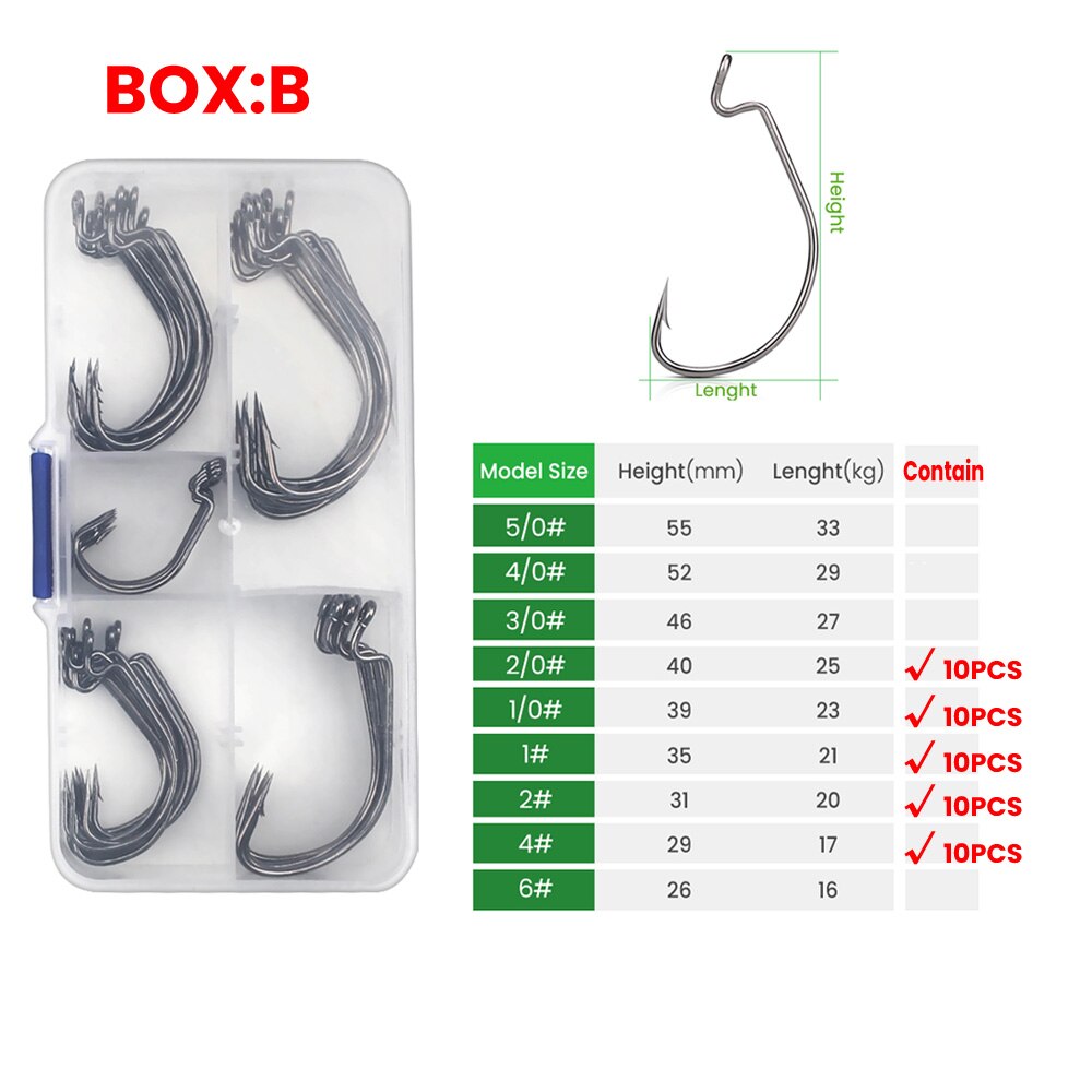 DNDYUJU-anzuelos de pesca de mar 6 #-5/0 #, accesorios aparejos, señuelo de pesca suave, 50 Uds.: BOX-B