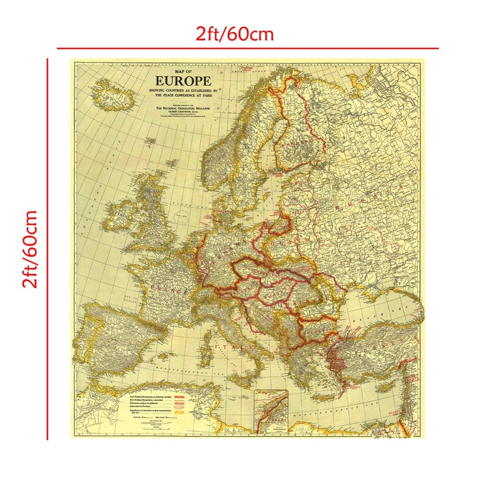 60 x 60cm euroopan kartta  in 1920 rauhankonferenssi pariisissa vinyyli spraymaalauskangas olohuoneen seinäkoristeluun
