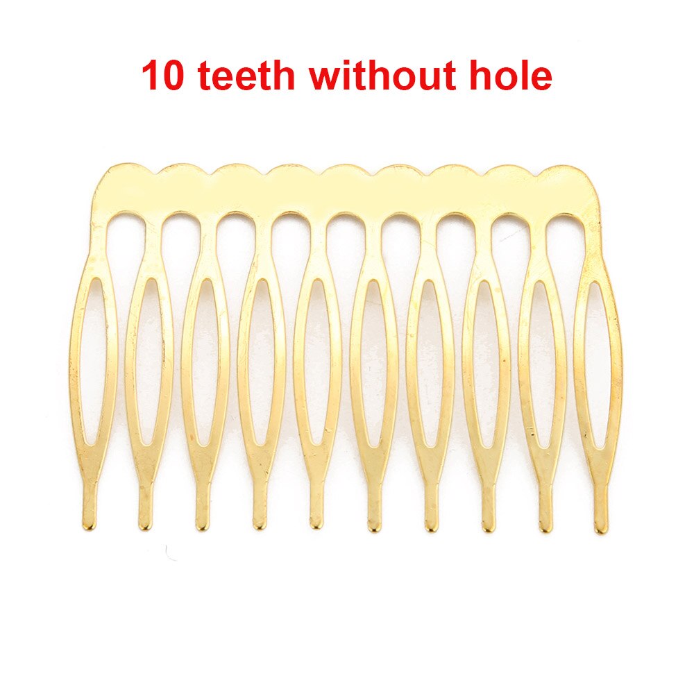 10pcs/lot Gold Rhodium Color 5/10 Teeth Hair Comb Hair Clips Claw Hairpins for Wedding Hair Jewelry DIY Findings &amp; Components: gold 10 teeth 2