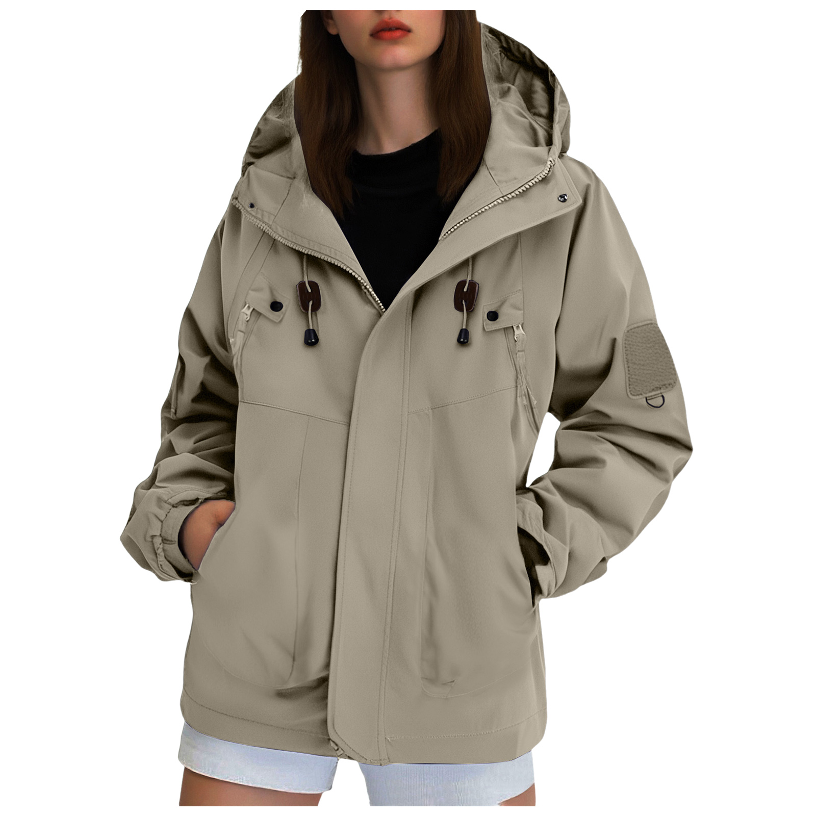 Autumn Hooded Jacket Women Outdoor Windbreaker Casual Waterproof Hiking Jacket Rain Coat Female Tops Outerwear