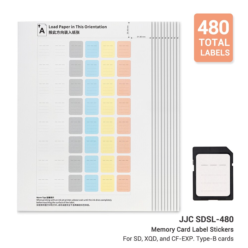 JJC 480 adesivi stampabili a mano adesivi per etichette per schede di memoria SD per SD/ CF CFexpress genere-b carta chiavetta USB bastone-in poi