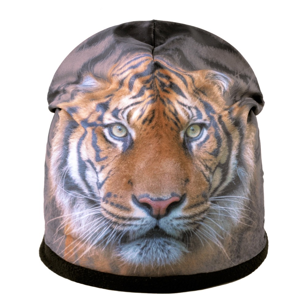 Beanie Men Tiger Slouch Autumn Winter Knit Hat Warm Fleece Lining 3D Print Ski Accessory Soft Casual Outdoor Headwear