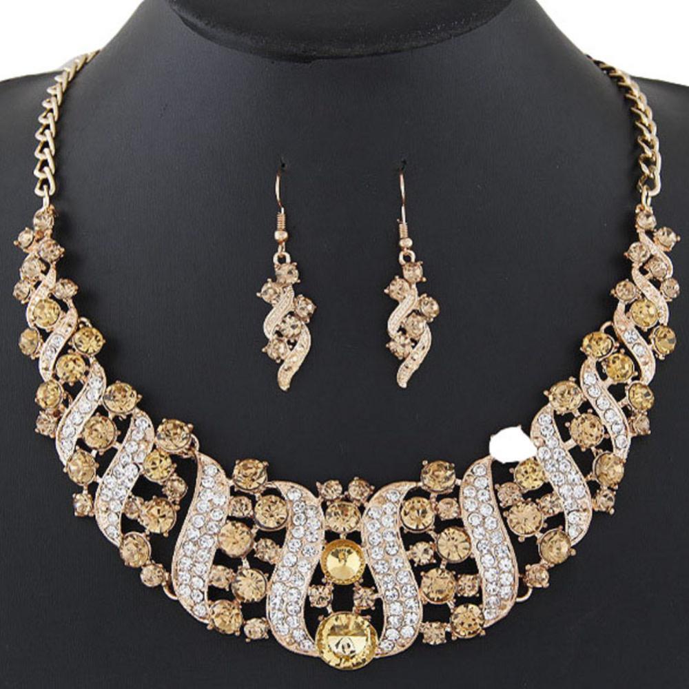 Ketting met strass steentjes, haakoorbellen, bruidssieradenset, sieradensets voor vrouwen, oorbellen 2022: Champagne