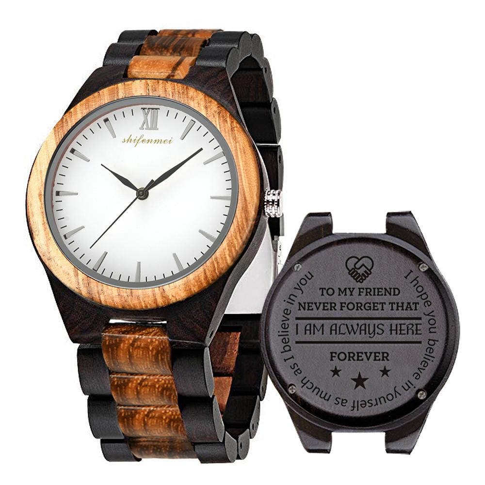 Shifenmei Holz Uhren Herren Gravur Männer Sport Uhren Quarz Armbanduhr Brauch Holz Uhr Relogio Masculino: zu Freund