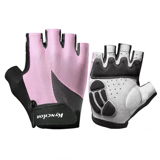 Summer Cycling Gloves Half Finger Men Women Sports MTB Bike Gloves Breathable Shockproof Road Mountain Bicycle Gloves: Pink / M