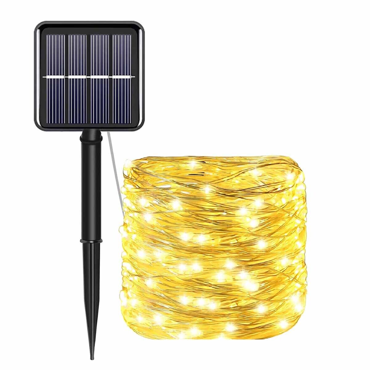 Guirnaldas de luces alimentadas por energía Solar de 12/22/32M, lámpara Solar de alambre de cobre de 300LED, luces de hadas impermeables IP65 para decoración del banquete de boda de Navidad: Azul / 11-15 W