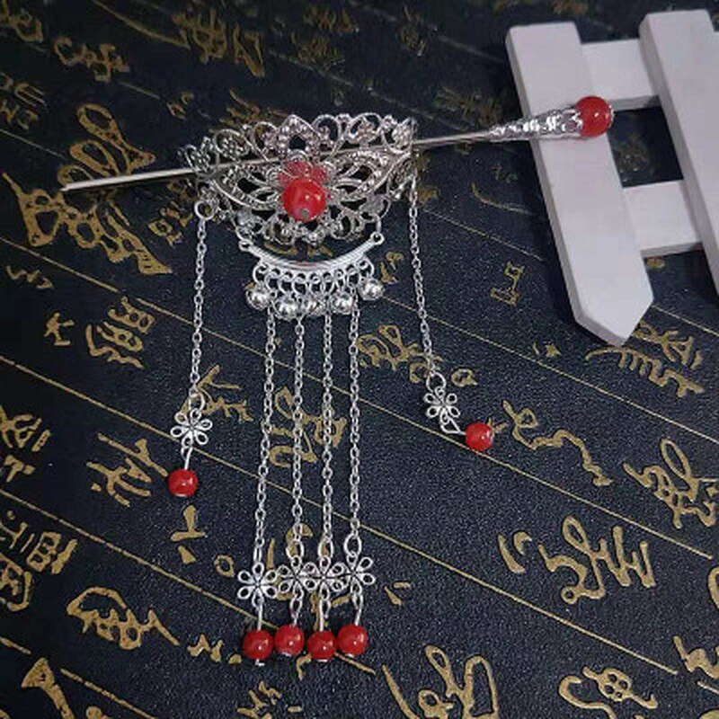 Women Retro Traditional Chinese Wedding Floral Tassels Bells Hair Stick Chopsticks Headwear Hairstick Jewelry