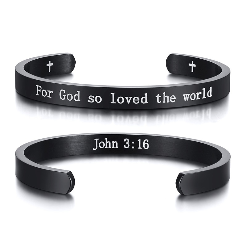 Jean 3:16 verset de la Bible Bracelet chrétiens pour hommes femmes étude de la Bible bijoux religieux pour dieu tant aimé le monde 56MM: 384B-1