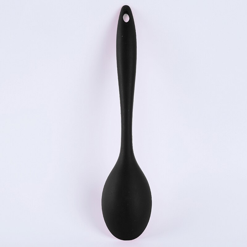 Food Grade Silicone Long-handled Rice Soup Spoon Kitchen Silicone Spoon Flatware Utensils Accessories Solid Color Kids Spoon