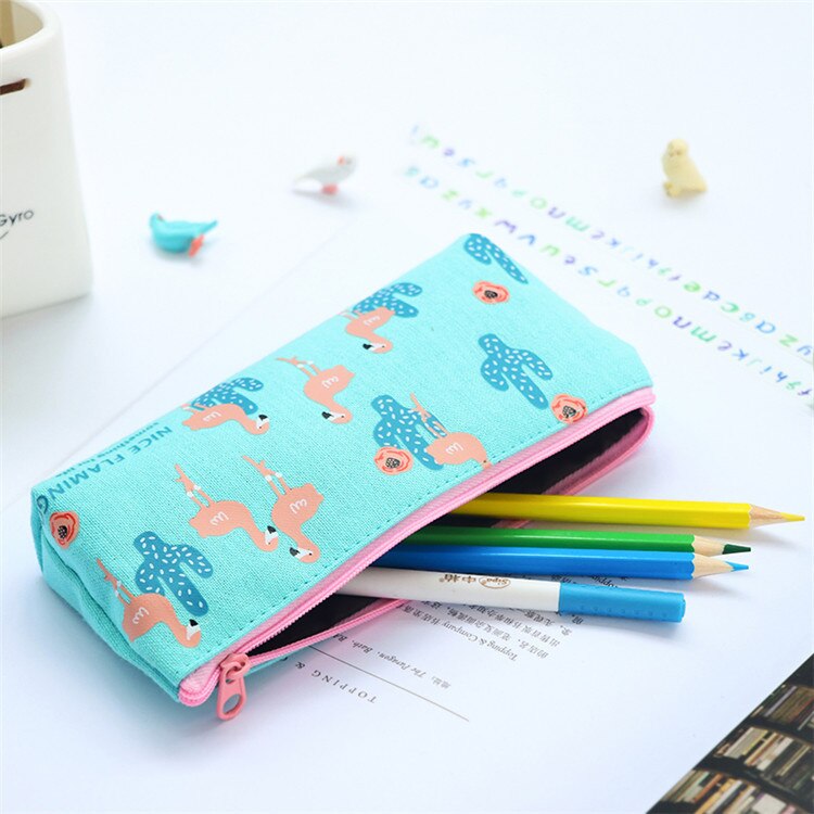 Kawaii dessin animé oiseau flamant rose Cactus toile crayon sac papeterie rangement organisateur sac fournitures scolaires étudiant prix