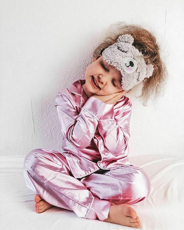 2PCS Spring Autumn Toddler Baby Kids Girls Satin Pajamas Set Casual Solid Long Sleeve Button-Down Sleepwear 1-7T