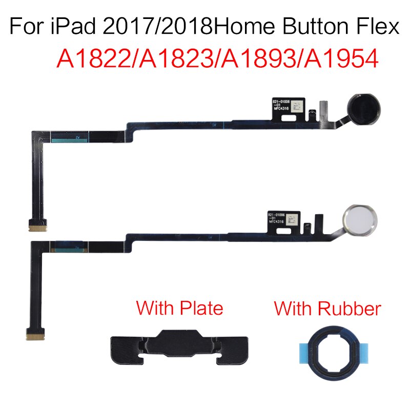 1pcs Home Button Flex Cable For iPad A1822 A1823 A1893 A1954 Menu Sensor Replacement Parts With Rubber