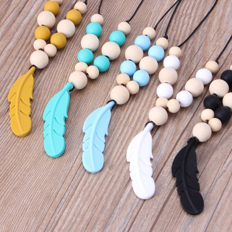 Collar de dentición para bebé, joyería de plumas de silicona para bebé, juguetes para masticar, lactancia,