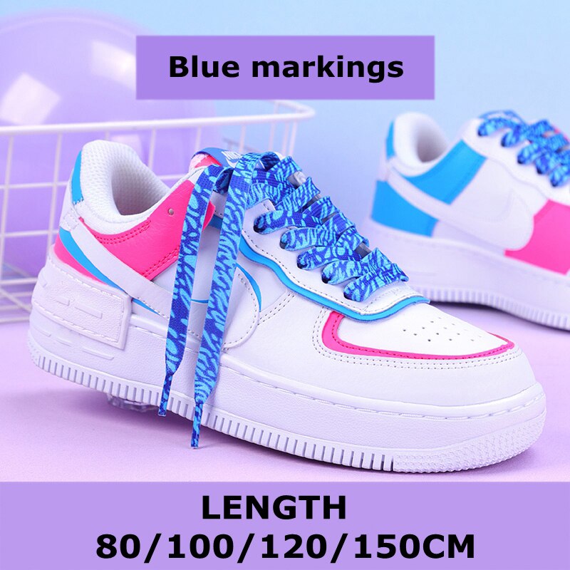 Modische flache Schnürsenkel, Regenbogen-Schnürsenkel für Sneaker, lässige Segeltuch-Schnürsenkel, Schuhzubehör, bunter Druck, Farbverlaufs-Schnürsenkel: Blau / 80cm