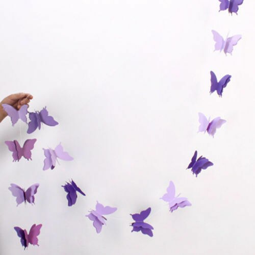 2.7M 3D Paper Garland Butterfly Banner kids Baby Shower Butterfly Bunting for Valentine's Day Wedding Birthday Party Decoration: Purple