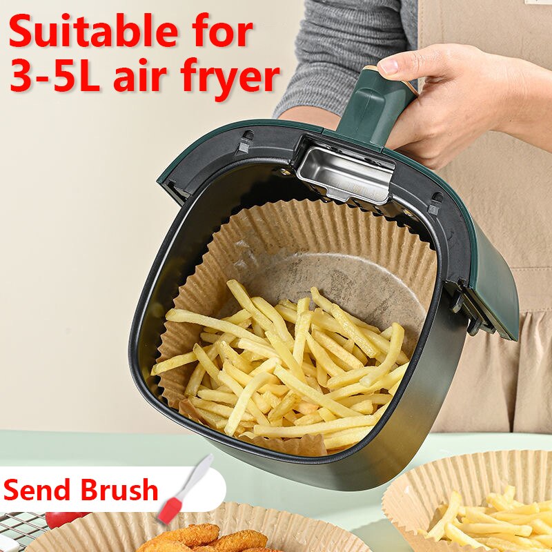 50 stk airfryer engangspapirforing non-stick måtte dampkoger rund papir bagemåtter køkken airfryer bagetilbehør