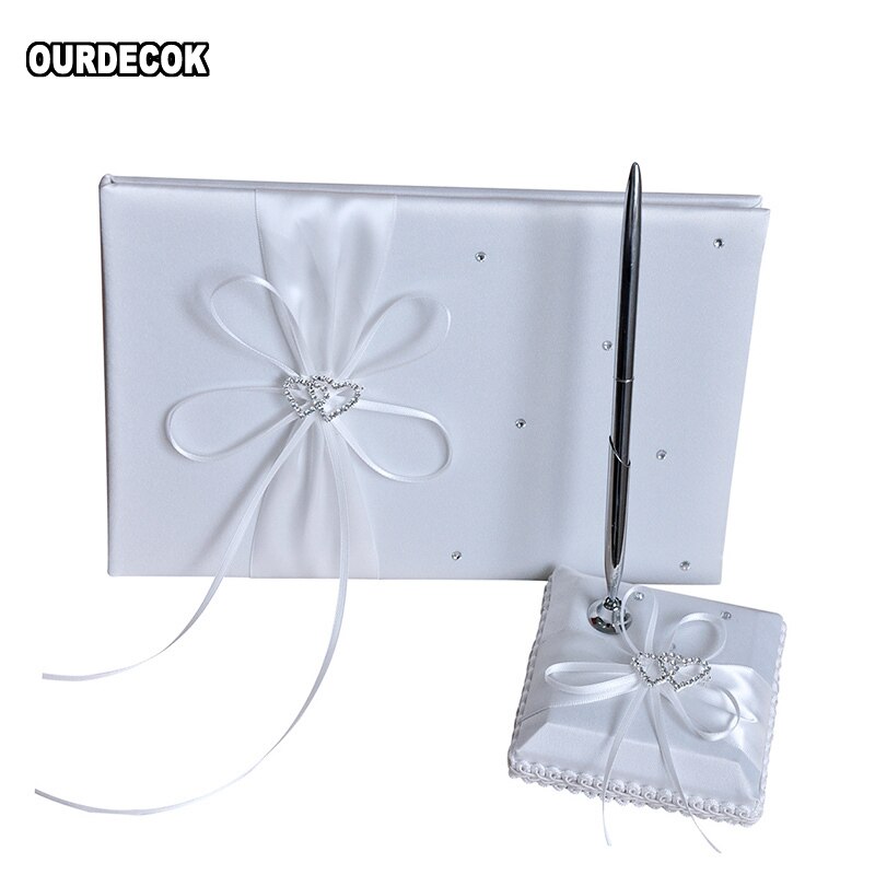 2 st/set bröllop satin signatur bok penna set strass pilbåge pärla dekor bröllopsfest produkter leverans
